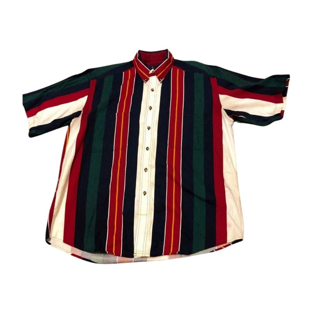 Basic Options Shirt Men's Size L Colorful Button Down Short Sleeve